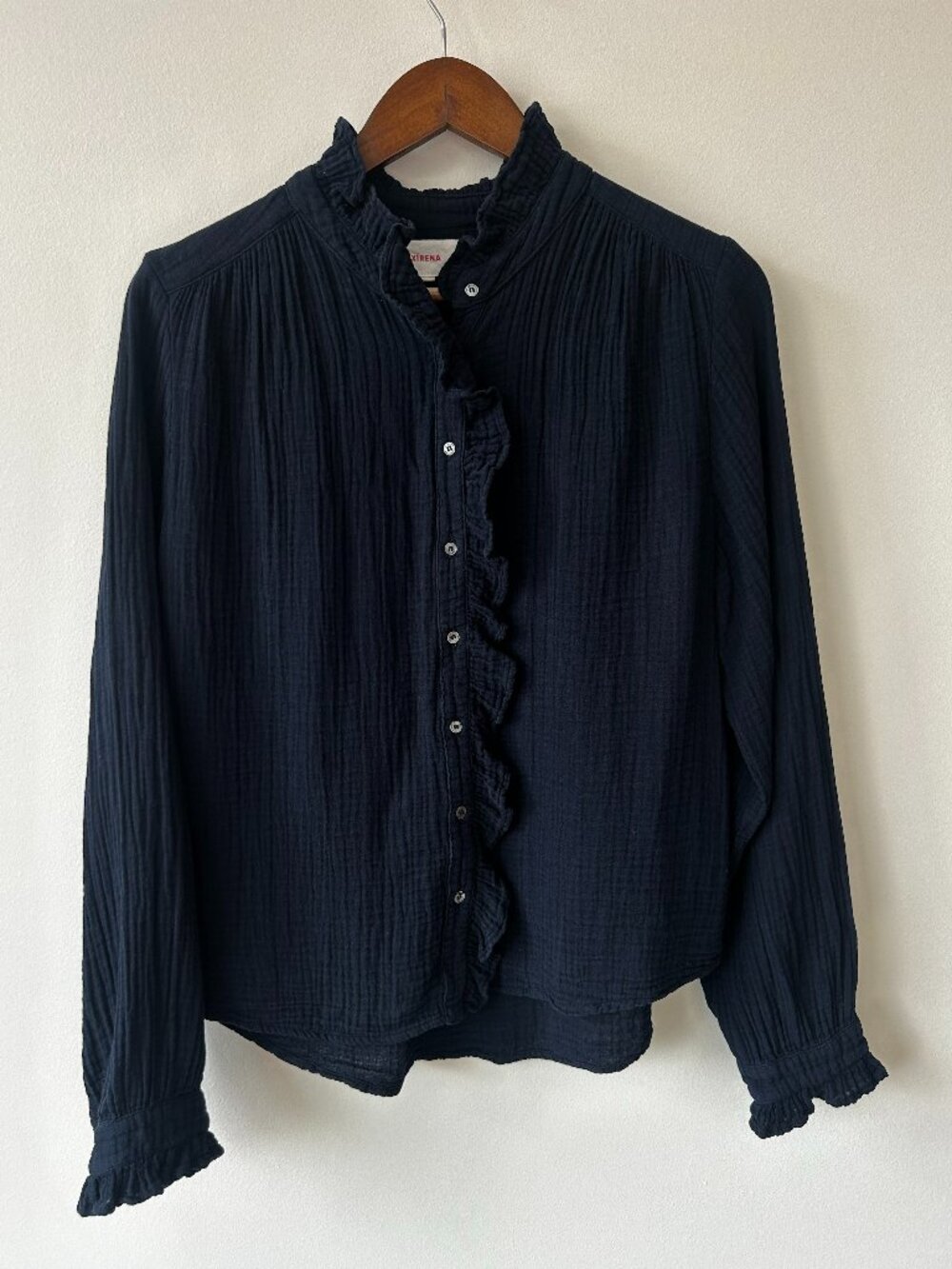 Rails Ruffle Collar Blouse - Cotton Gauze - Size: Small - Navy